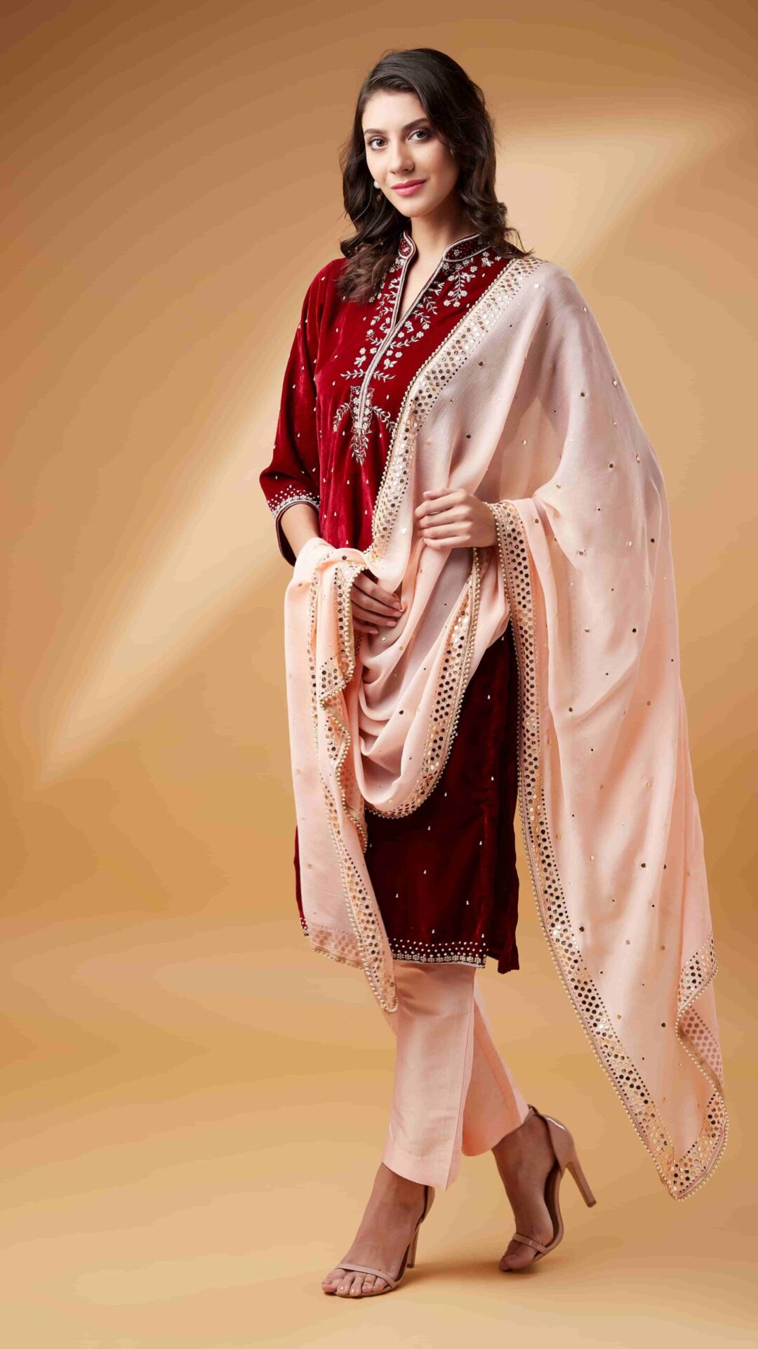 Red Maroon Straight Kurta Set