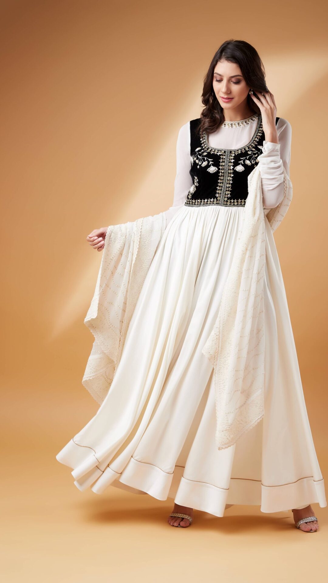 Jacket style Anarkali with Thread Embroidery  Duppatta