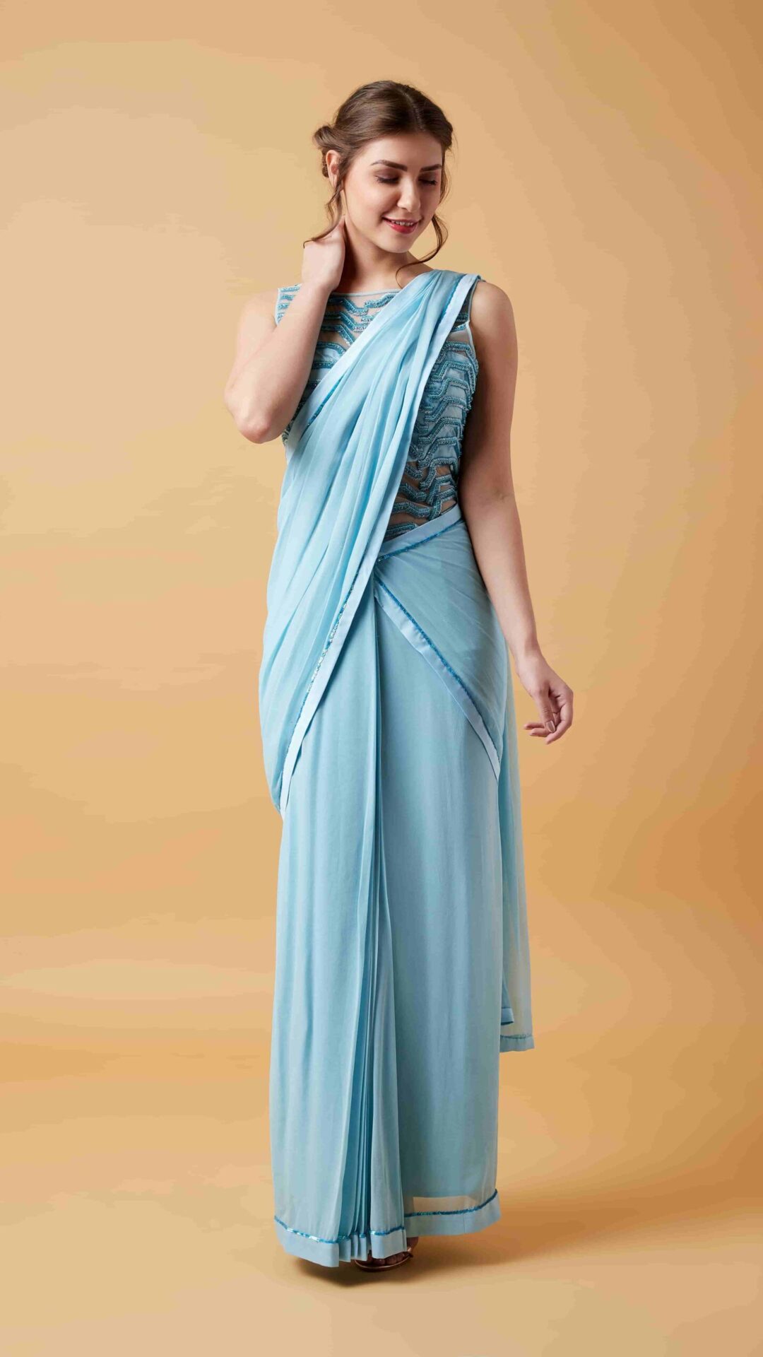 Turquoise Sequence Gown saree