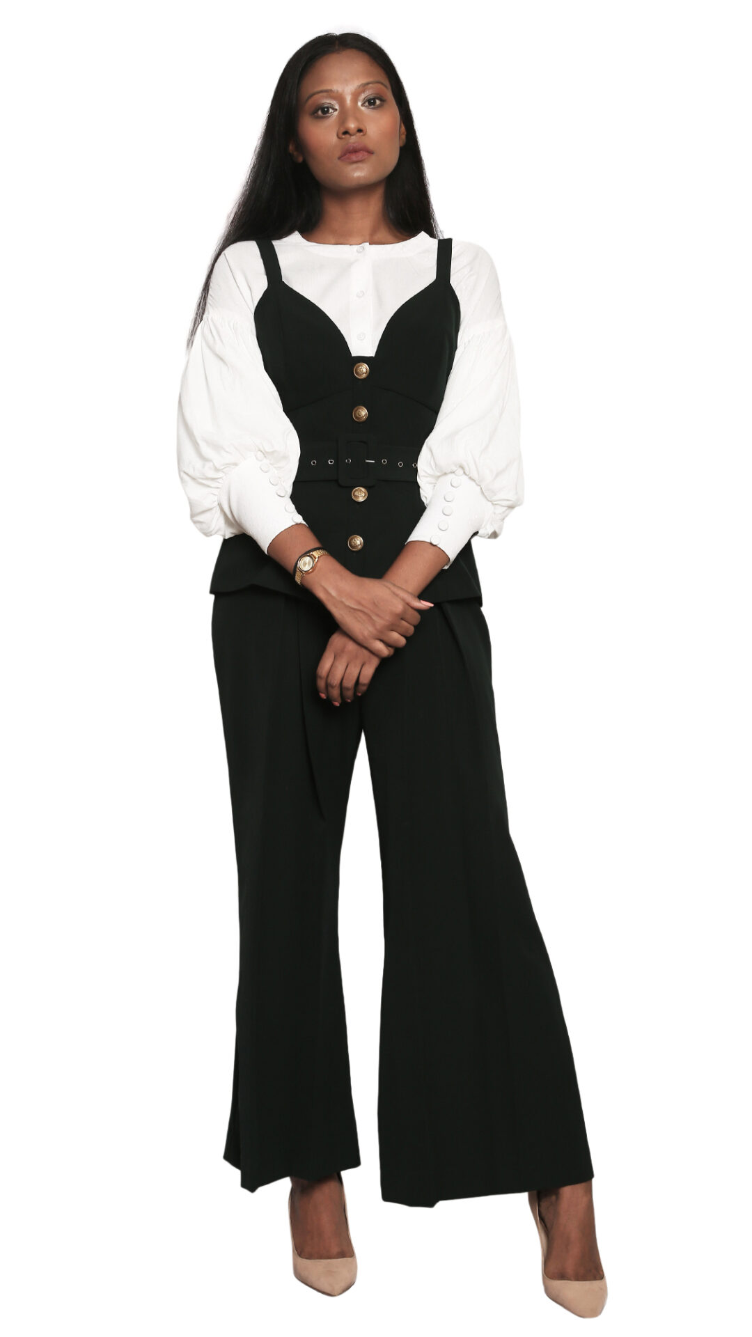 Green crepe bodice bust cup shaping cord set