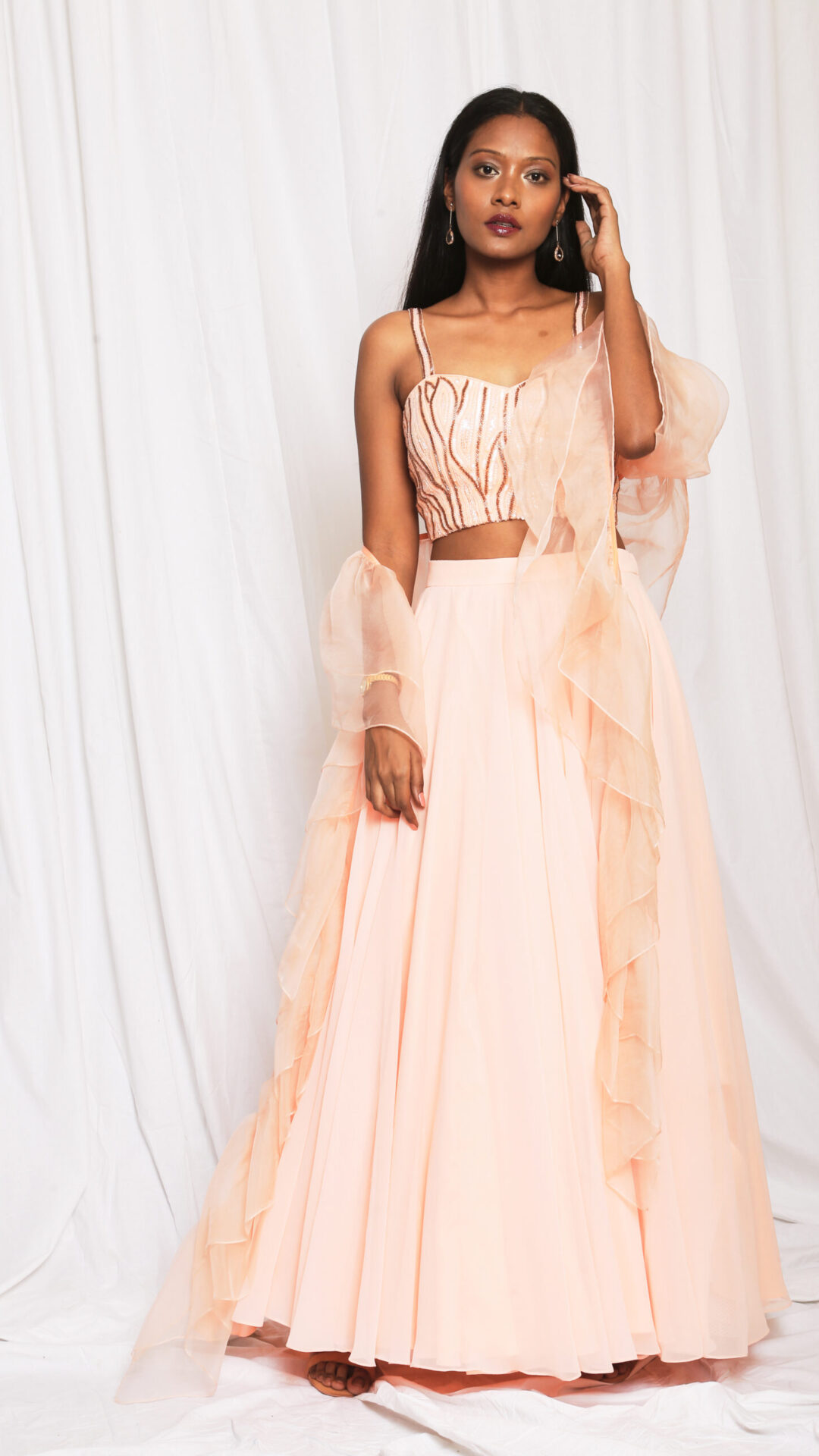 Noddel Strap blouse lehenga with ruffled dupatta