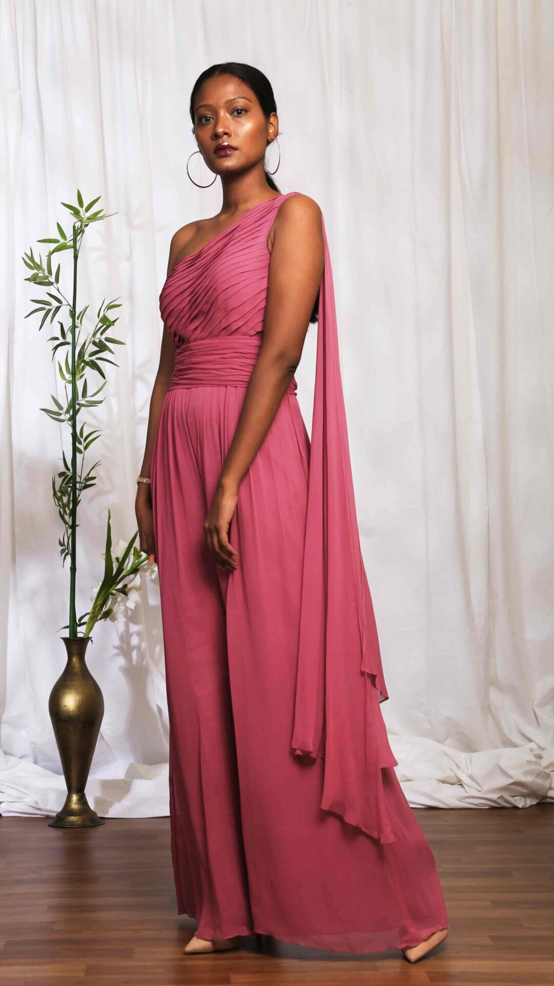 Pleated Bodice Drape Jumpsuit